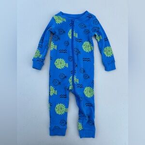 Tea Collection Blue and Green Fish Print Footie